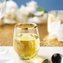 14 oz Clear with Gold Rim Stemless Plastic Wine Glasses Disposable Home supplies
