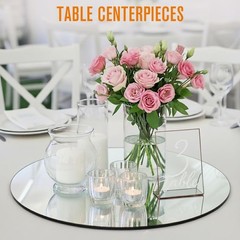 Round Mirror Centerpieces for Tables – 8 Inch Glass Trays, Candle Holders, 12 Pa