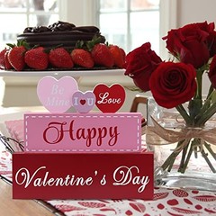 Valentines Day Decor, 3-Layered Pink Red Heart Wood Block Set Color B