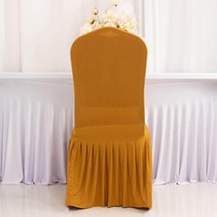 GOLD Ruffle Pleated Skirt Fitted Spandex Banquet CHAIR COVER Party Decorations