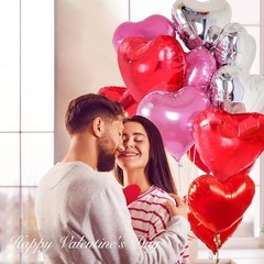 Upgraded Pink Silver and Red Balloons – Pack of 15 – Heart Shaped Foil