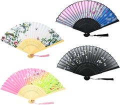 4 Pieces Oriental Bamboo Folding Hand Fans Church Wedding Gift, Party Favors, DI