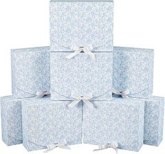 8 Pack Blue Floral Bridesmaid Proposal Gift Boxes W/ Ribbon Lids 7.87×10.6×3.2In
