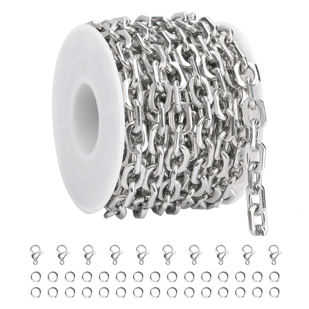 SMYHTGLIF 3 Meters Cable Jewelry Chain Silver Stainless Steel Chain for Jewel…