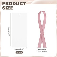 50Pack Blank Place Card with Pink Ribbon, 3.54 x 1.57 Inch, White