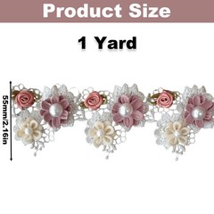 1 Yard Baroque Lace Flowers Pearls Ribbons, Vintage Rose Pearl