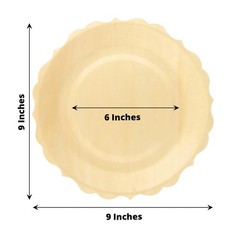 12 Round 9″ Natural Birch Wood Dinner Plates Scalloped Rim Party Events Supplies