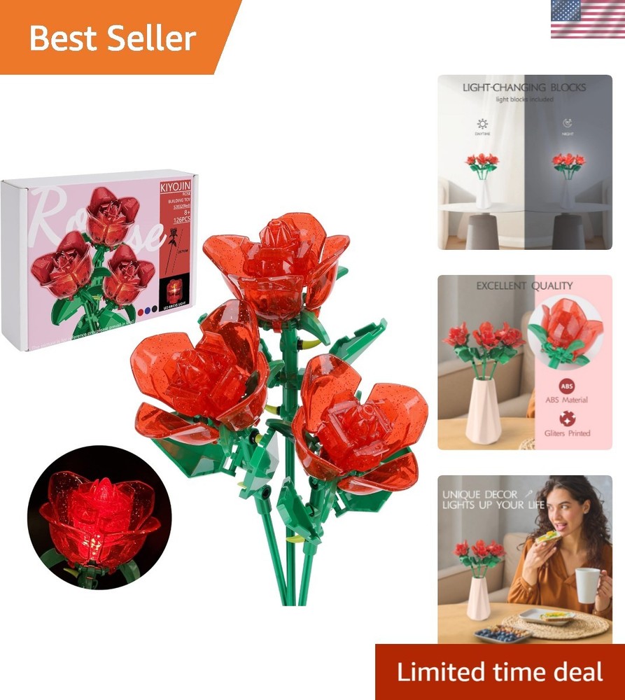 Artistic Rose Bouquet Building Kit with LED Lights – Perfect Gift for Her