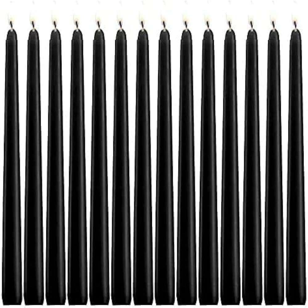 JHENG 10 Inch BlackTaper Candles, 14 Pack Tall Unscented Dripless Black