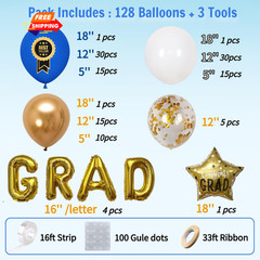 Graduation Balloon Arch Kit for Class 128 Count (Pack of 1), Blue White Gold