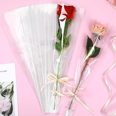 AUGSUN 120 PCS Flower Bags for Bouquets Single Rose Sleeve Transparent Plastic F