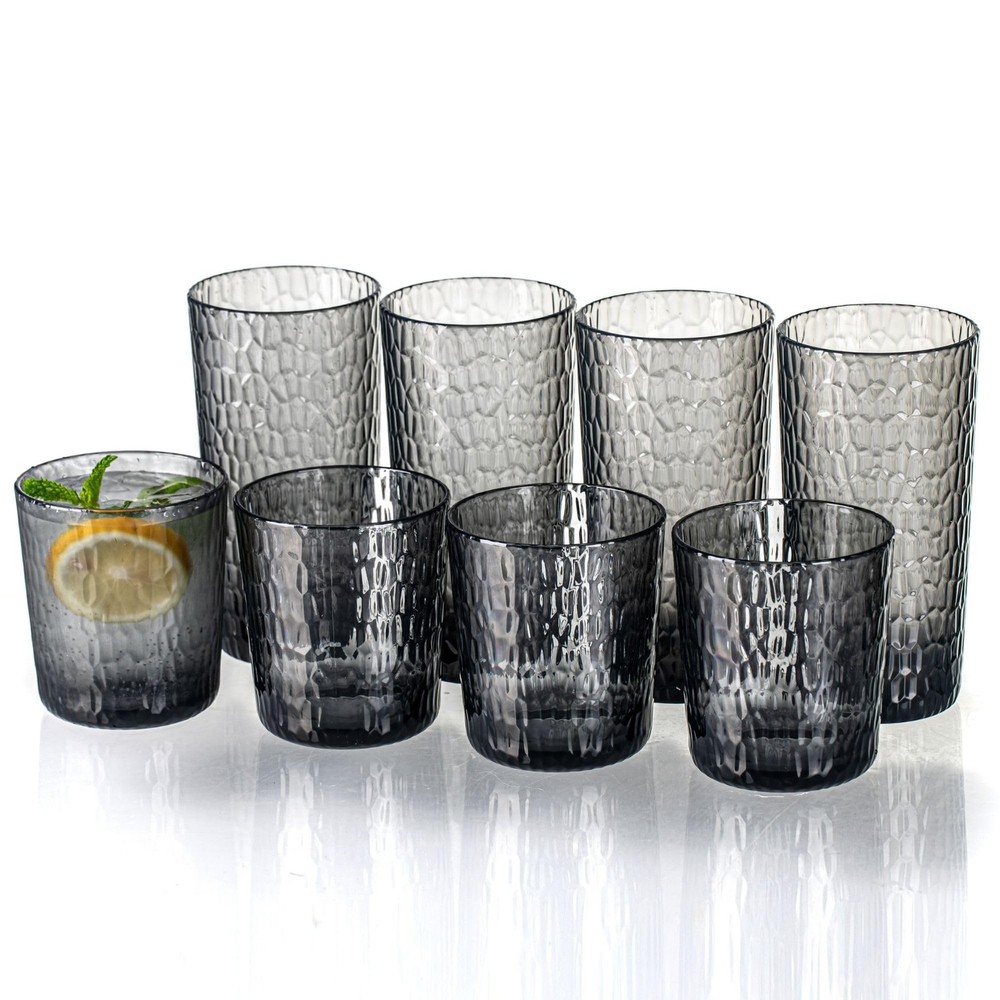 15oz and 22oz Grey Acrylic Glasses Drinkware (Set of 8), Honeycomb Stackable …