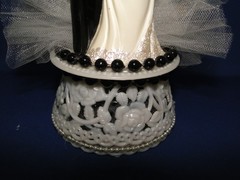 New Vintage Bride & groom black tux with black beaded trim Wedding Cake Top #295
