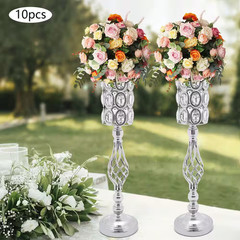 24 In. H Silver Metal Iron Crystal Decor Vases Wedding Party Table Decoration Va
