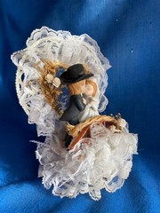Vintage 1980s Western Cowboy & Cowgirl Ceramic Wedding Cake Topper Rope Toole