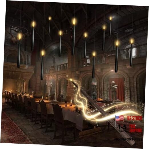 Flameless Floating Candles with Wand，12 Pcs Magic LED Hanging Black-12pcs