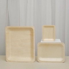 25 pcs Natural BIRCH WOODEN 8″ x 5″ Rectangle PLATES DISPOSABLE TABLEWARE SALE