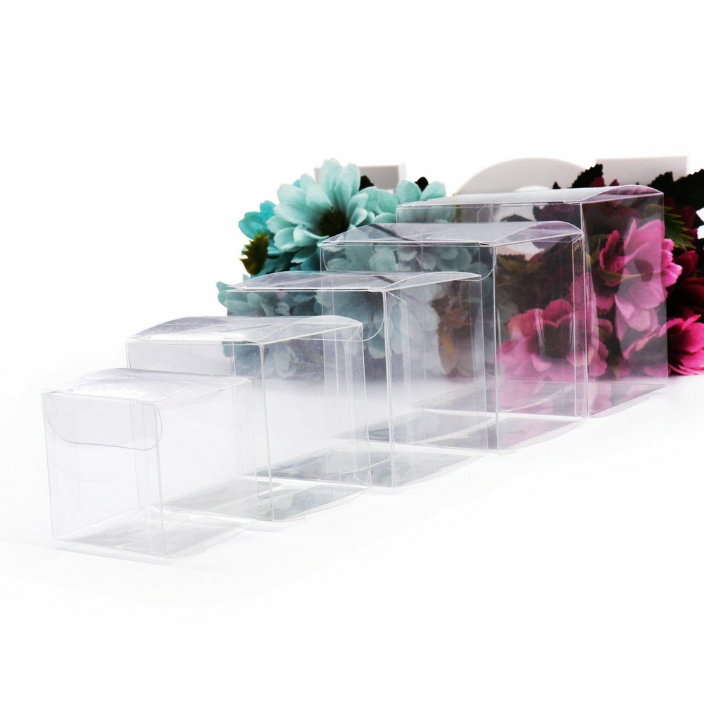 50pcs Transparent Party Candy Bags Square Clear PVC Boxes Wedding Favor Gift Box