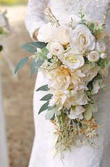 Cascading Bouquets for Bride Beige Rose Artificial Bridal Bouquet for Boho Ru…