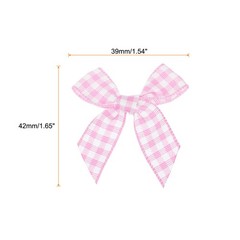 10Pcs Mini Gingham Ribbon Bow 1.5″ Checkered Fabric Satin Pink and White