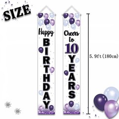 Happy 10th Birthday Decorations,10th Purple Balloon Birthday Theme Door Hangi…