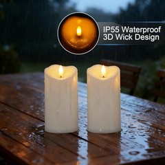 6″x3″ Outdoor Waterproof Flameless Candles with Remote D3″xH6″6″-Ivory White