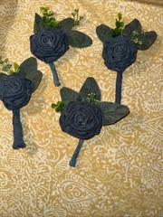 Set Of Four Denim Bridal Wedding Rose Boutonnières For Groomsmen