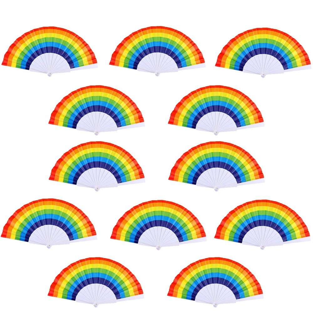 TKMOS 12 Pack Rainbow Folding Fans Red, Orange, Yellow, Green, Blue, Purple