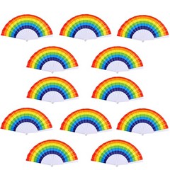 TKMOS 12 Pack Rainbow Folding Fans Red, Orange, Yellow, Green, Blue, Purple