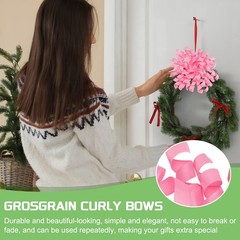 6 Pcs 4 Inch Grosgrain Curly Bows for Gift Wrapping Self-Adhesive Dark Pink