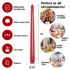 Set of 5 Unscented Red Taper Candles, 10 Inch Tall Burgundy 5 Packs,