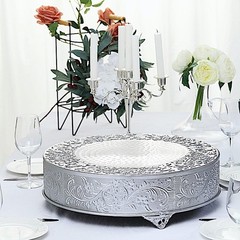 SILVER 18″ wide Round Floral Embossed Cake Stand Cupcake Display Wedding Party