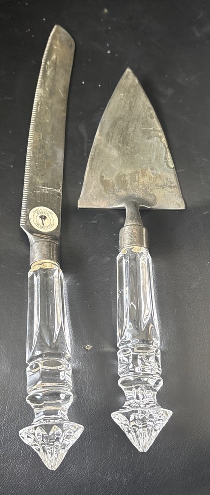 Cake Server Set 24% Lead Crystal Handles With Silver Plating Made In Poland