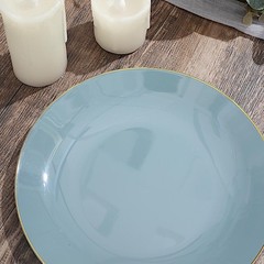 DUSTY BLUE 10 Glossy 8″ Round Plastic Salad PLATES Gold Rim Party Events