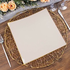 10 TAUPE 8″ Square Concave Plastic Salad Dinner PLATES Gold Rim Party Events