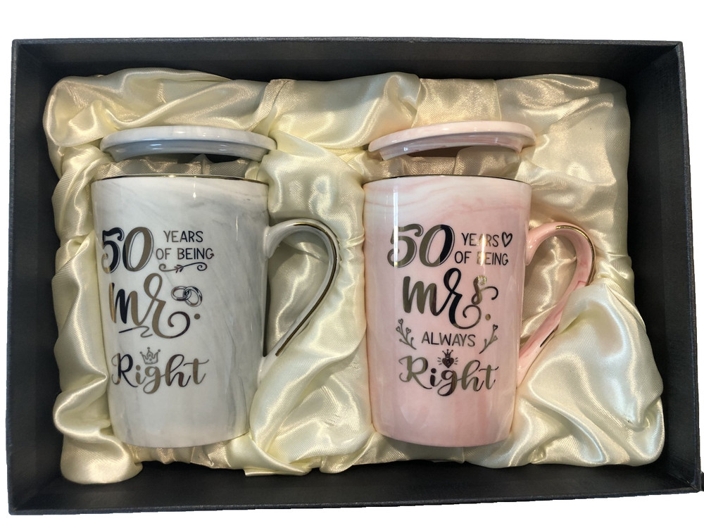 Mr Right & Mrs Always Right Coffee Mugs, 50 Years of Being Mr Mrs 2 Pieces NEW