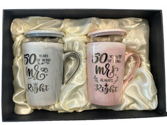 Mr Right & Mrs Always Right Coffee Mugs, 50 Years of Being Mr Mrs 2 Pieces NEW