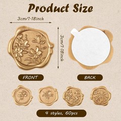 60Pcs Wax Seal Stickers, Wedding Invitation Envelope Seal Stickers Adhesive B…