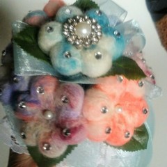 Handmade Multi-color Needle Felted Wool Flower Wedding Bridal Prom Bouquet