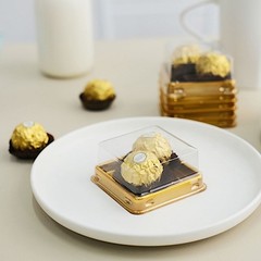 50 Square 3″ Gold clear Mini Cupcake Boxes Dome Plastic Favor Holders Events