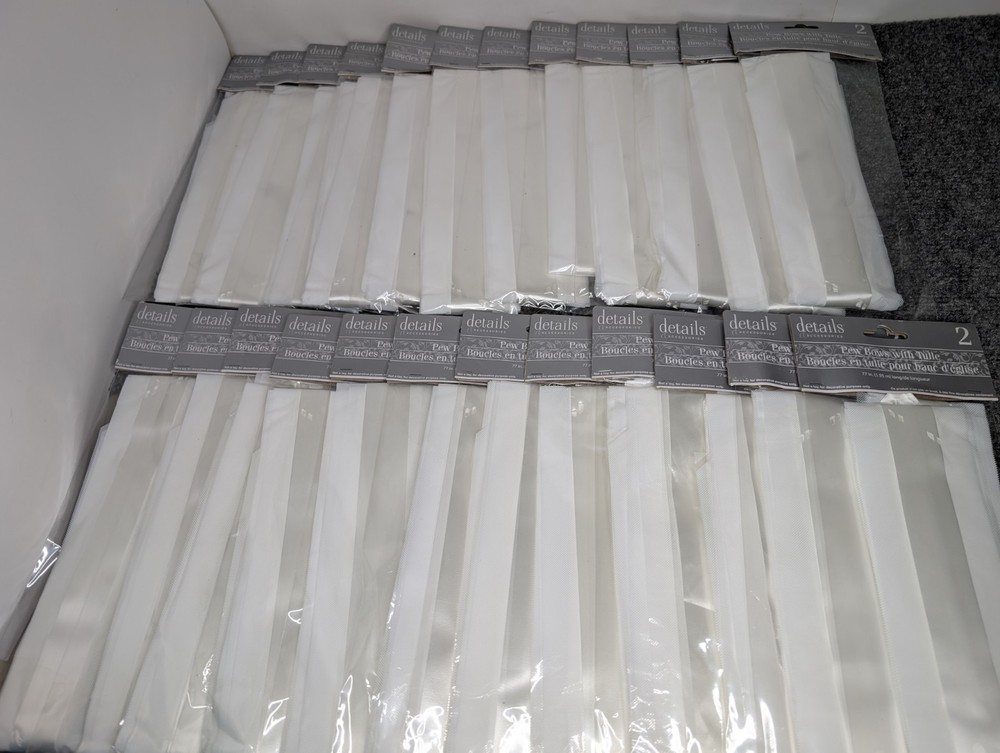 24 NEW packs of wedding Church Pew Bows w/Tulle White (48 total bows-2 per pack)