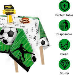 2 Pieces Soccer Party Tablecloth Plastic Soccer Themed Tablecover Disposable Rec