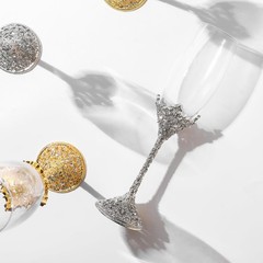 Popgege Wedding Champagne Flutes Set of 2 – Metal Base With Crystal Stones,