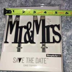Mr. & Mrs. Wedding Cake Topper Silver Mirrored Modern Simple New