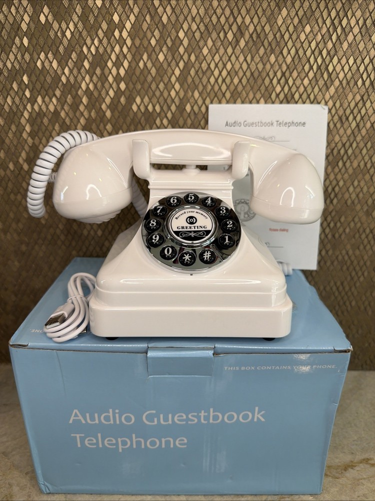 Audio Guestbook Vintage Retro Rotary-Style Phone Color White Message Voicemail