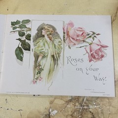 Vintage 1901 C.R. Gibson Roses On Your Way Wedding Guest Book Beige Victorian