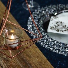 2 ROSE GOLD Geometric Tealight Candle Holders Metal Lanterns Party Centerpieces