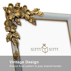 Vintage Grey Thin Boarder Floral Photo Frame / 4×6 In | For Vertical and