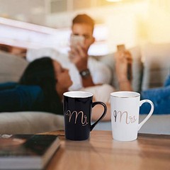 Mr and Mrs Coffee Mugs Set – Unique Wedding Gifts For Bride and Groom Black&W