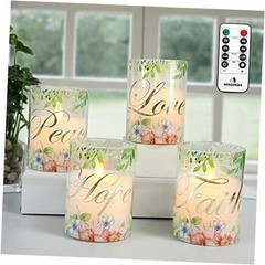 Pink Flameless Pillar Candles, Glass Led Candles Battery Floral & Terms